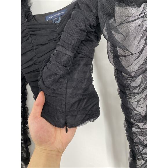 Y2K Corset Top Fitted Sleeve Size 0 Black Whimsigoth Sheer Celestial Fairy 985 - Picture 9 of 9